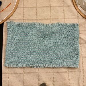 Smocked Strapless Crop Top in Light Blue